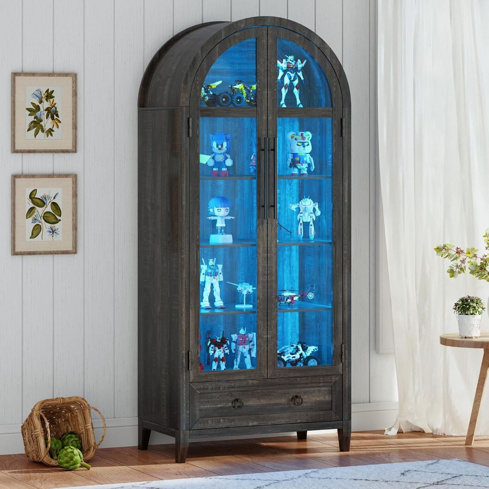 Collectible & Vintage Dolls For Wedding - 73 Arched Glass Display Cabinet with