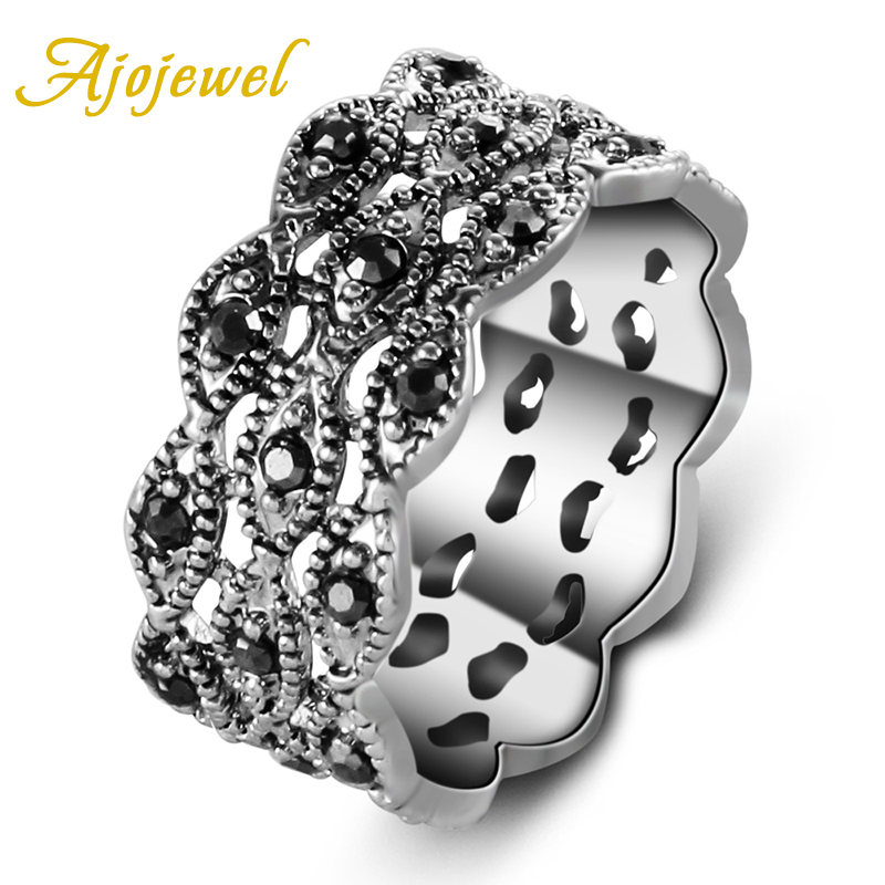 Vintage And Collectible Items - Ajojewel 3 Layer Rhinestone Ring Black