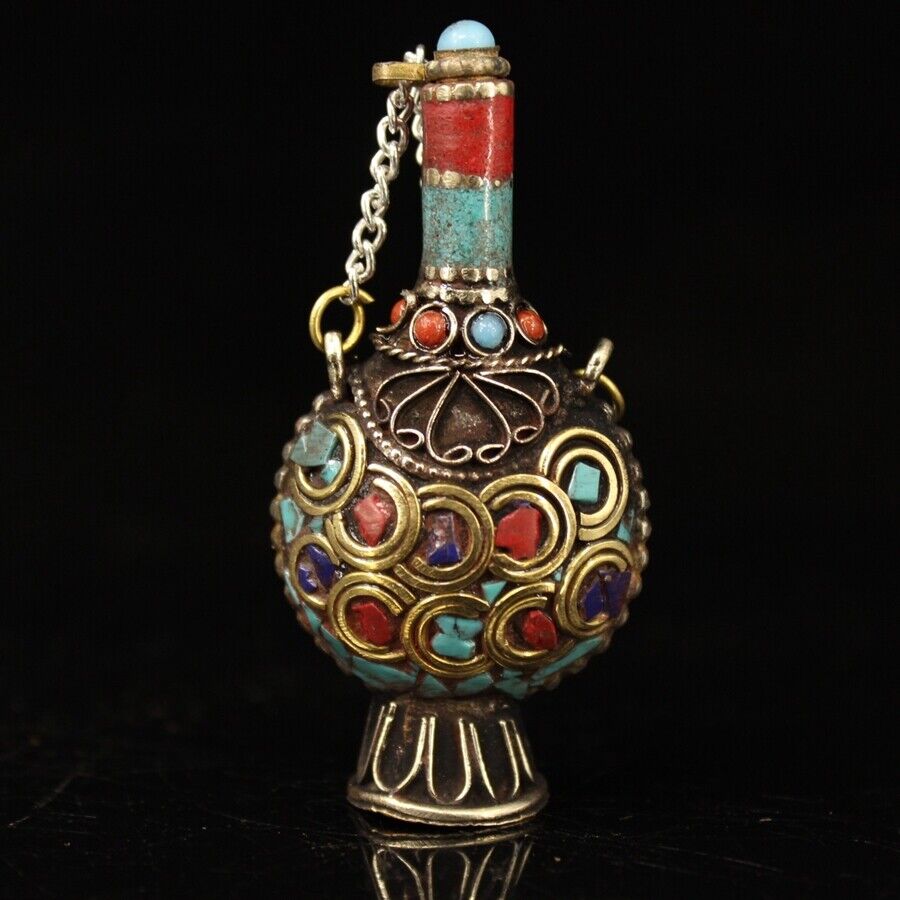 Vintage Collectible Bottles - Collection Chinese brass inlaid gemstones made