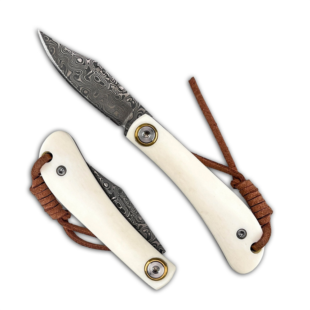 Vintage Collectible Knives - Compact Vintage EDC Damascus Folding Knife