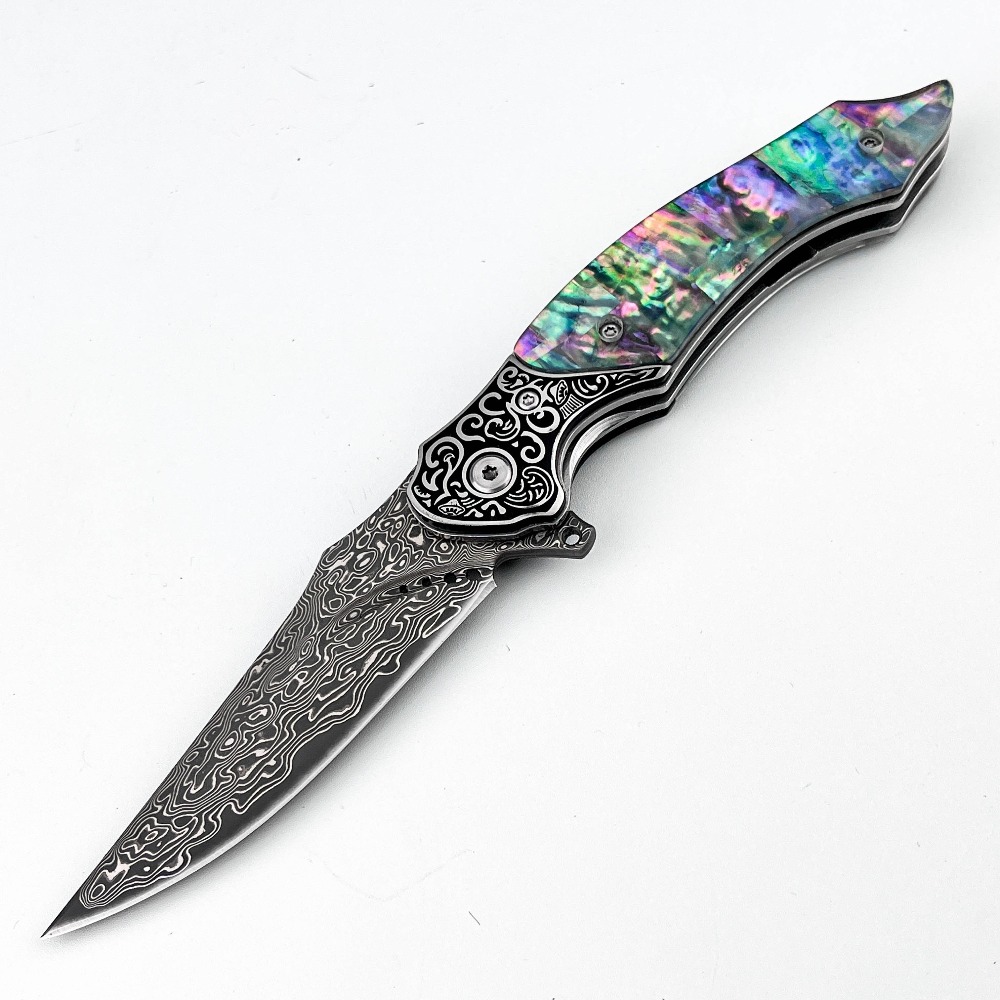 Vintage Collectible Knives - New Vintage Damascus Pattern Blade Folding