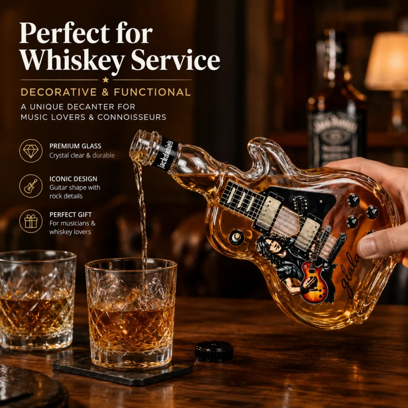 Vintage Collectible Bottles - Vintage Guitar‑Shaped Whiskey Bottle Sunset Gradient