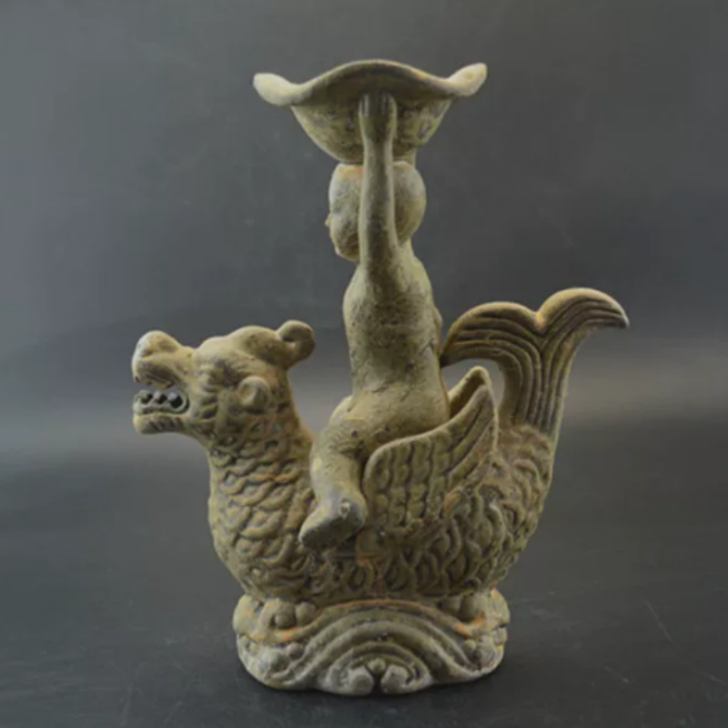 Collectible Vintage Lamps - Vintage Yue Kiln Qilin Oil Lamp